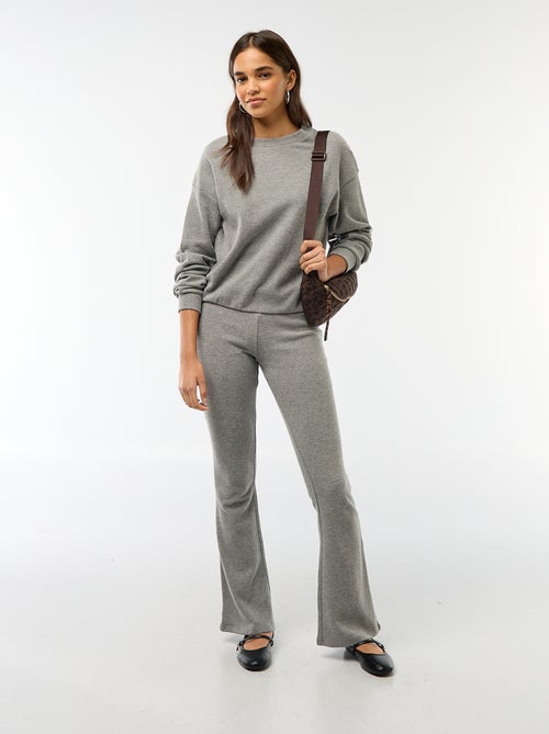Pantalon flare en coton stretch en maille doudou - Kiabi