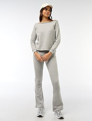Pantalon flare en coton stretch en maille doudou