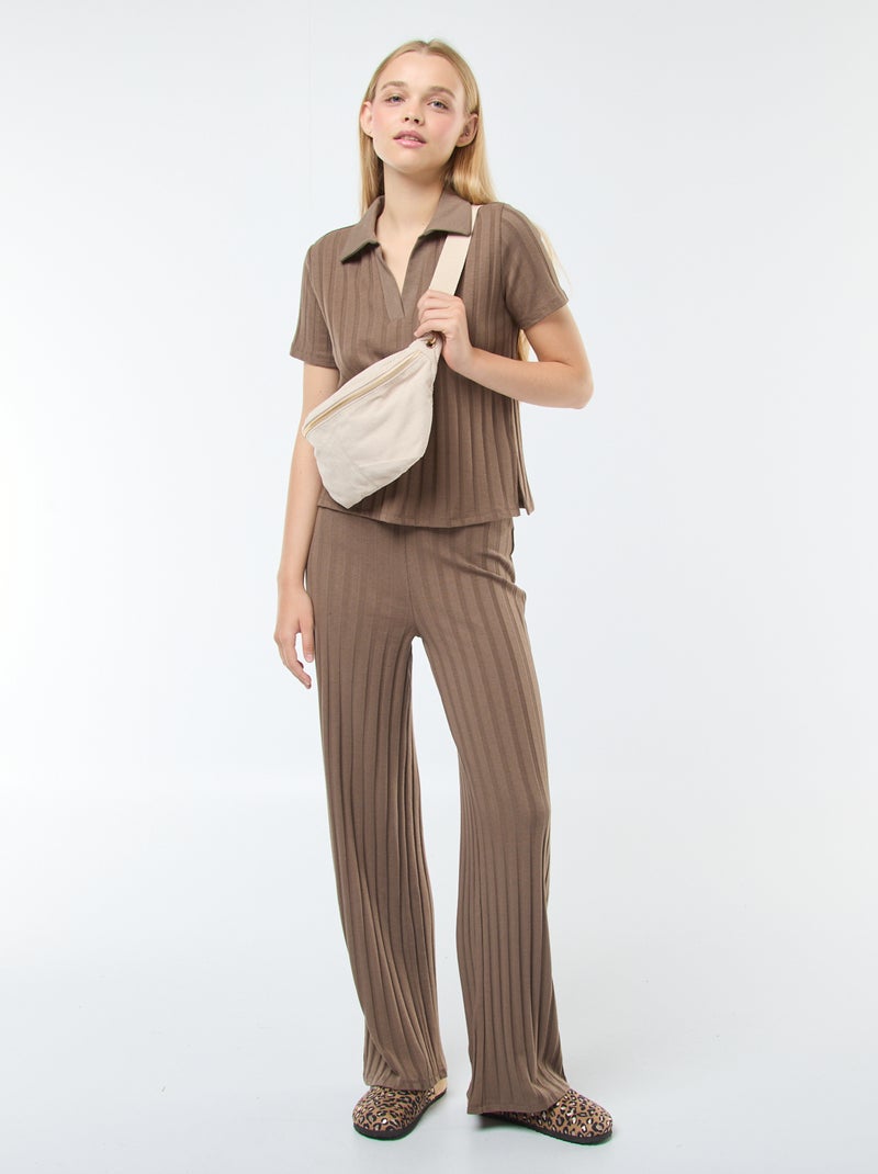 Pantalon flare en maille Marron - Kiabi