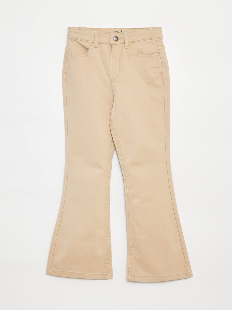 Pantalon flare en twill avec taille ajustable Beige - Kiabi
