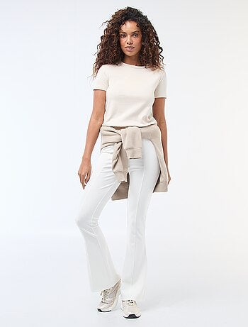 Pantalon flare femme taille élastiquée en maille légère