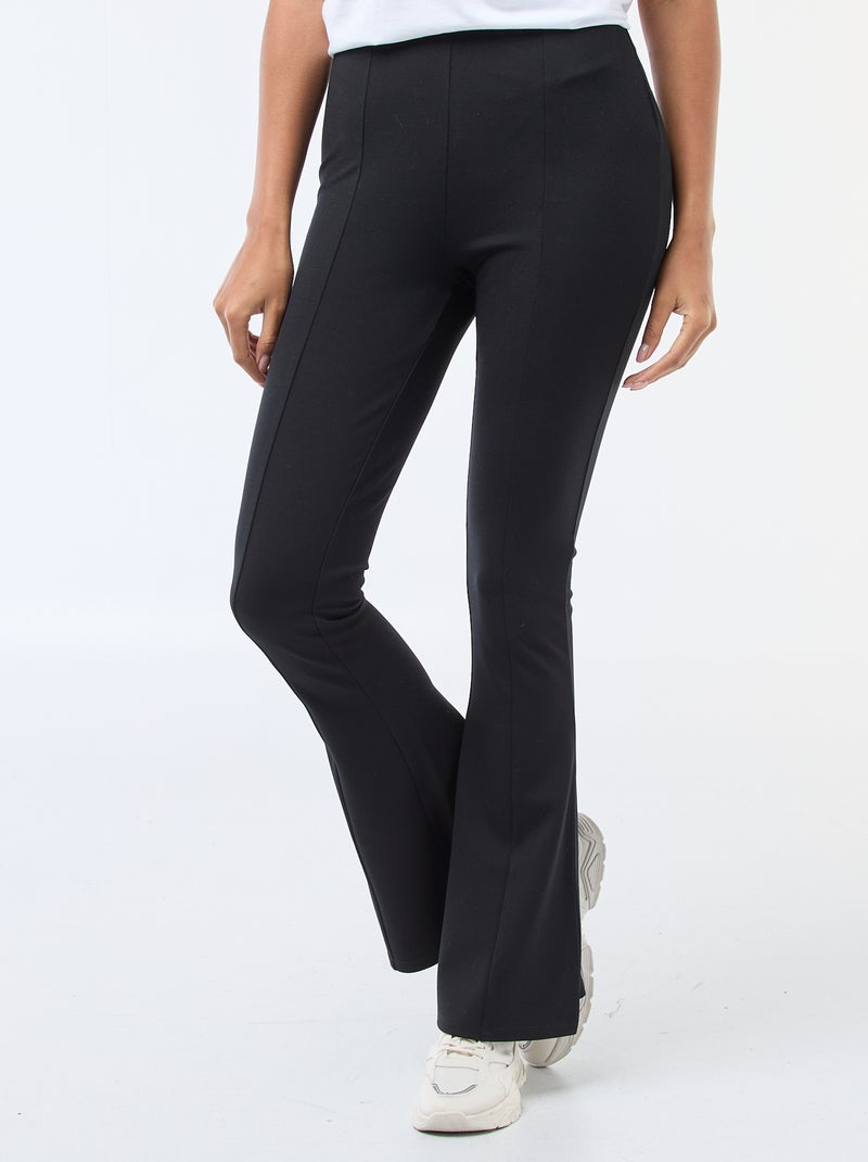 Pantalon flare femme taille élastiquée en maille légère Noir - Kiabi