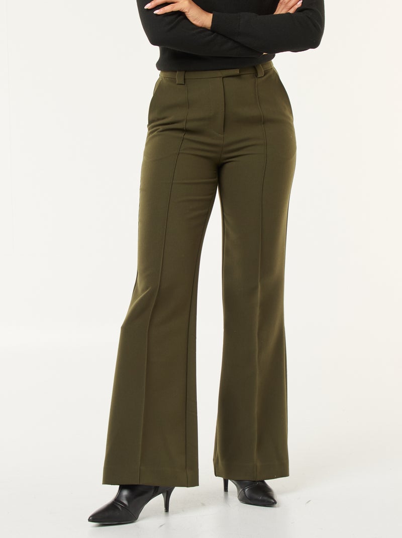Pantalon flare pour femme uni à taille standard Kaki - Kiabi
