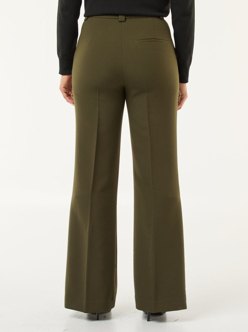 Pantalon flare pour femme uni à taille standard Kaki - Kiabi