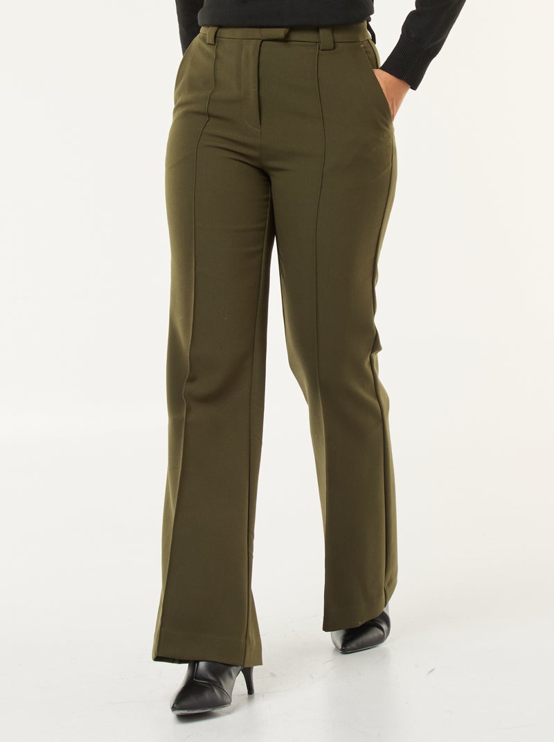 Pantalon flare pour femme uni à taille standard Kaki - Kiabi