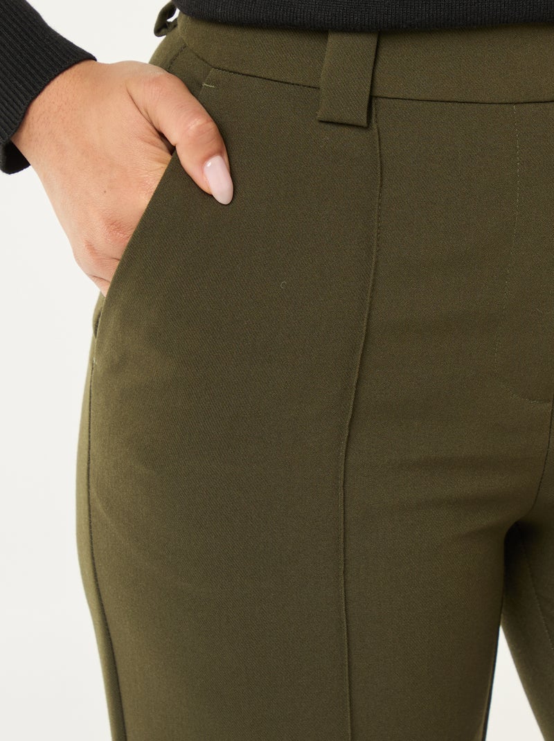 Pantalon flare pour femme uni à taille standard Kaki - Kiabi