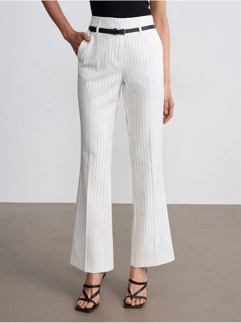 Pantalon flare rayé à taille haute avec ceinture dilvin Blanc - Kiabi