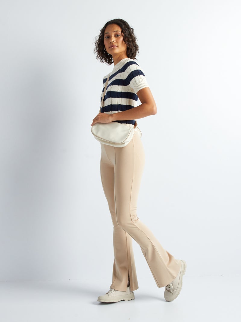 Pantalon flare/bootcut avec fentes Beige - Kiabi