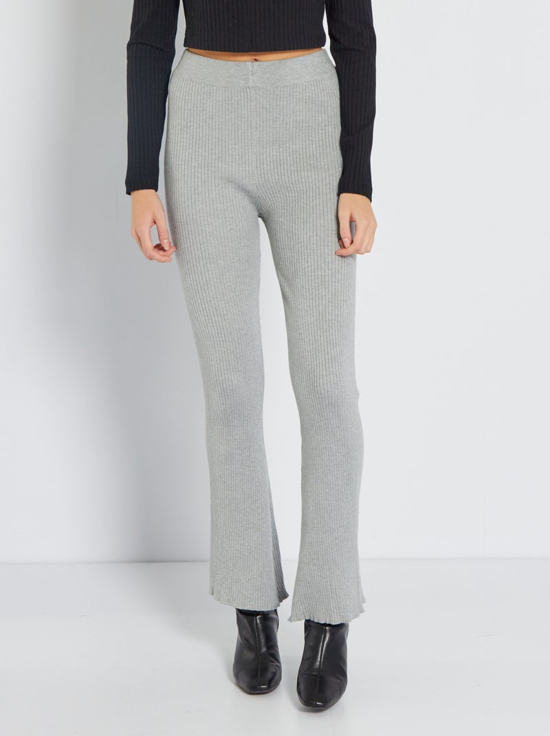 Pantalon flare/bootcut en maille côtelée Gris Kiabi
