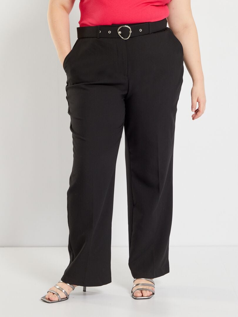 Pantalon fluide avec ceinture noir - Kiabi