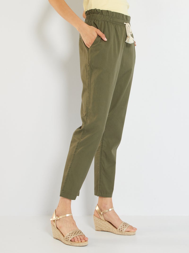 Pantalon fluide en lyocell Kaki - Kiabi