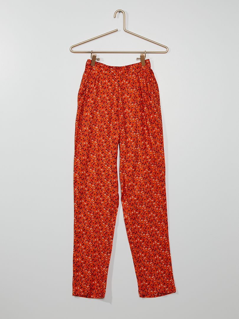 Pantalon fluide fleuri orange - Kiabi