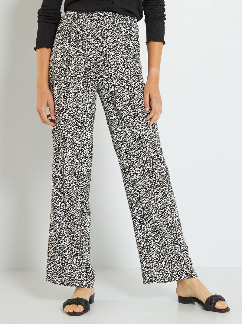 Pantalon fluide imprimé fleuri imprimé noir - Kiabi