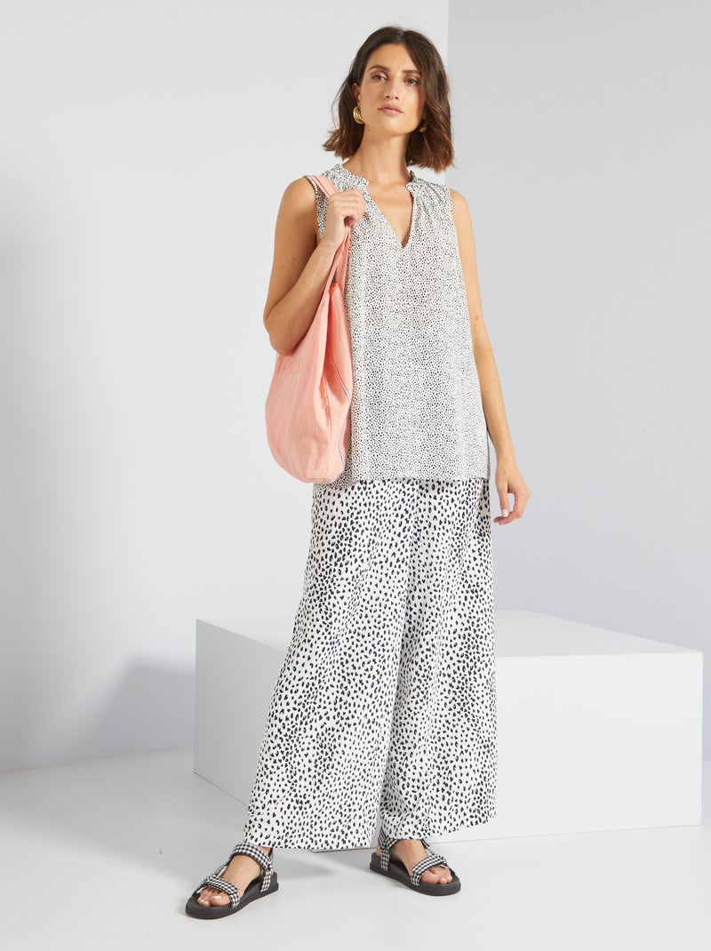 Pantalon fluide large 'léopard' Blanc - Kiabi