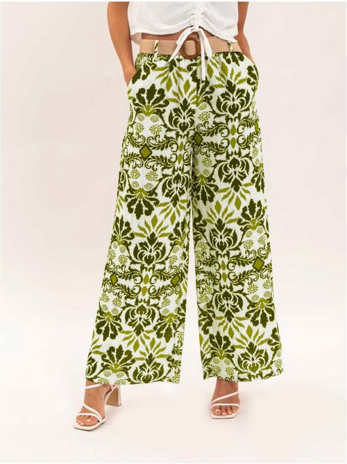 Pantalon fluide motifs avec ceinture etobia - Kiabi