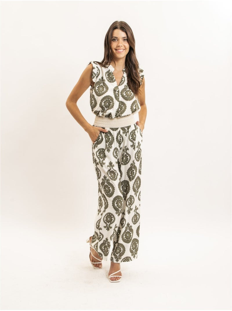 Pantalon fluide motifs emiline Kaki - Kiabi