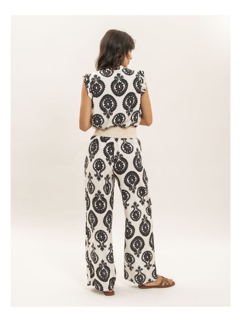 Pantalon fluide motifs emiline Noir - Kiabi