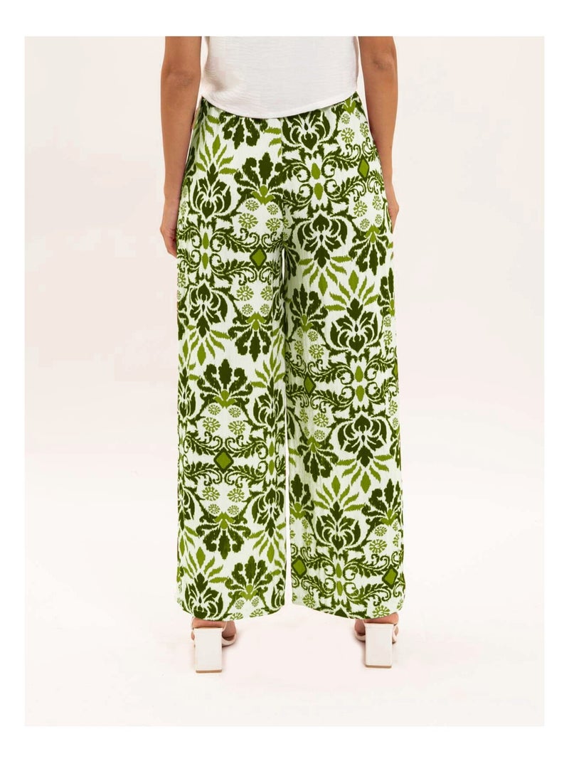 Pantalon fluide motifs etobia Kaki - Kiabi