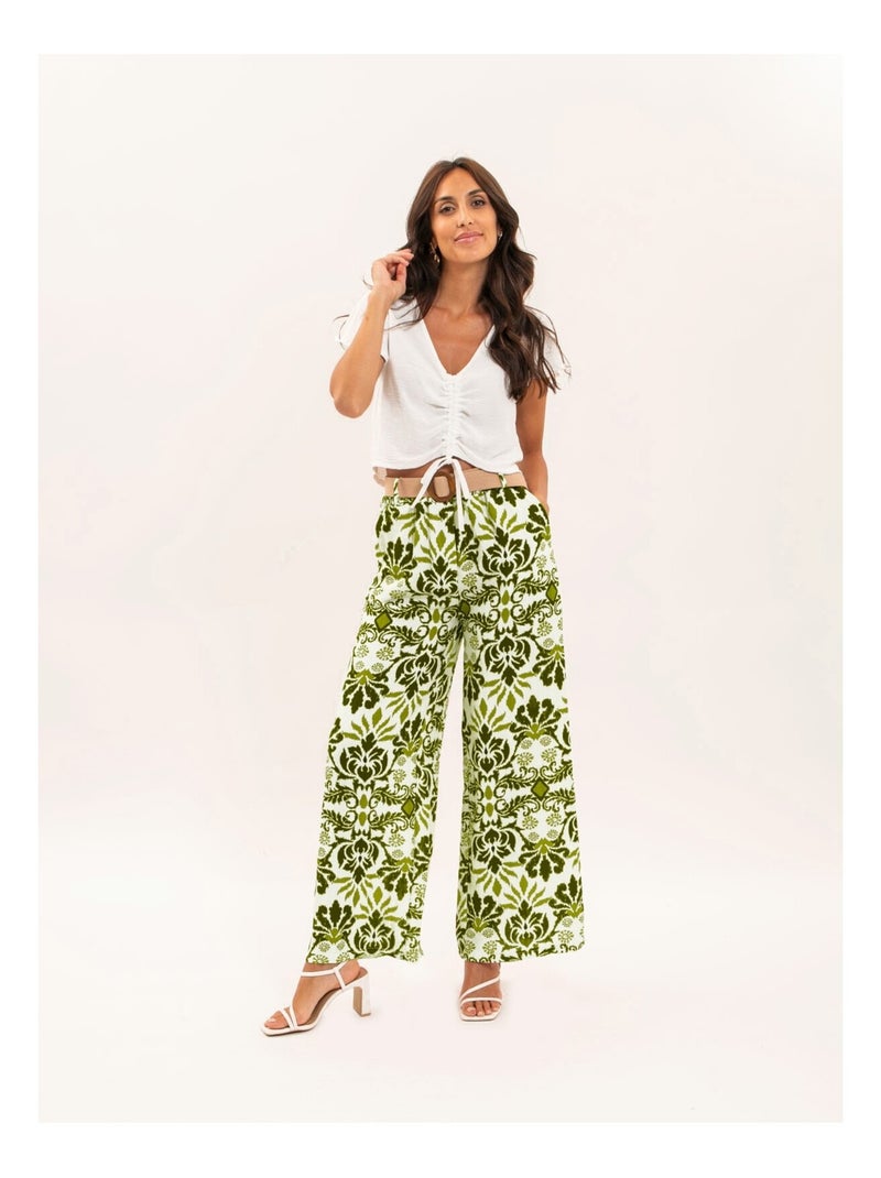 Pantalon fluide motifs etobia Kaki - Kiabi
