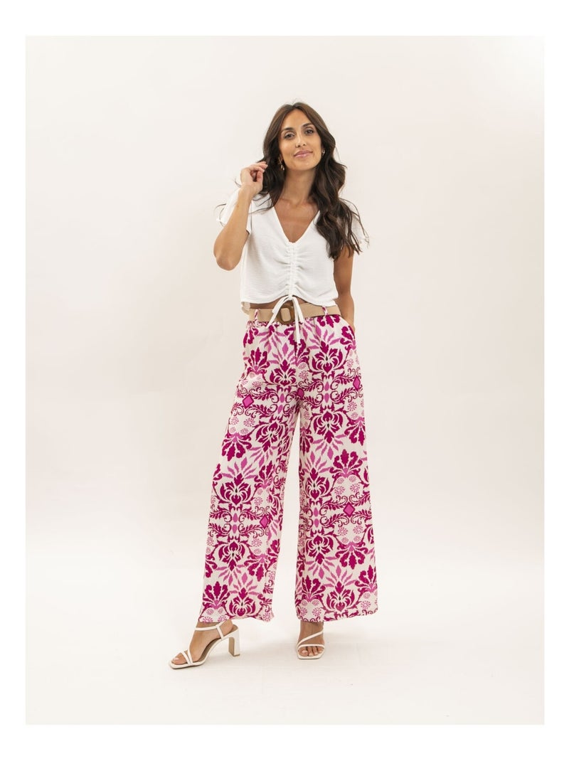 Pantalon fluide motifs etobia Rose fushia - Kiabi