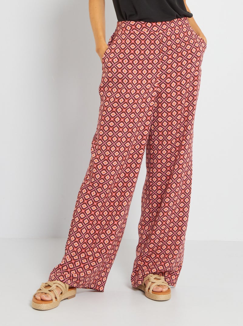 Pantalon fluide taille haute Rose - Kiabi