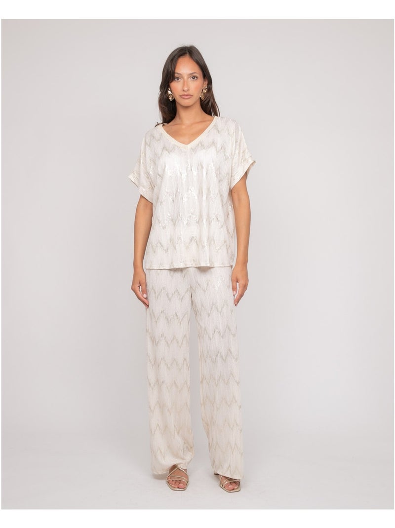Pantalon fluide texturé EMANTINE Blanc - Kiabi