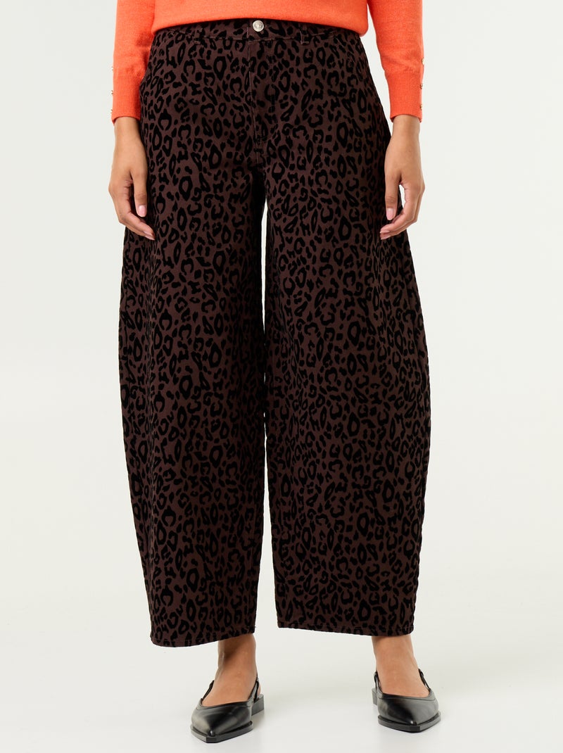 Pantalon forme barrel avec flocage Marron - Kiabi