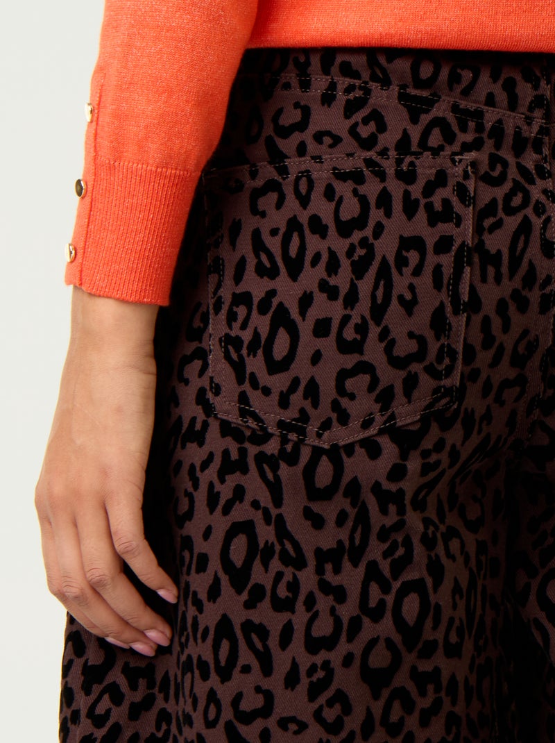 Pantalon forme barrel avec flocage Marron - Kiabi