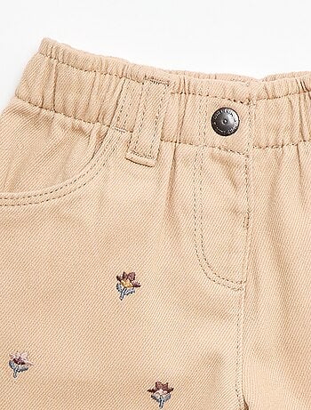 Pantalon forme paperbag avec broderie 'fleurs'
