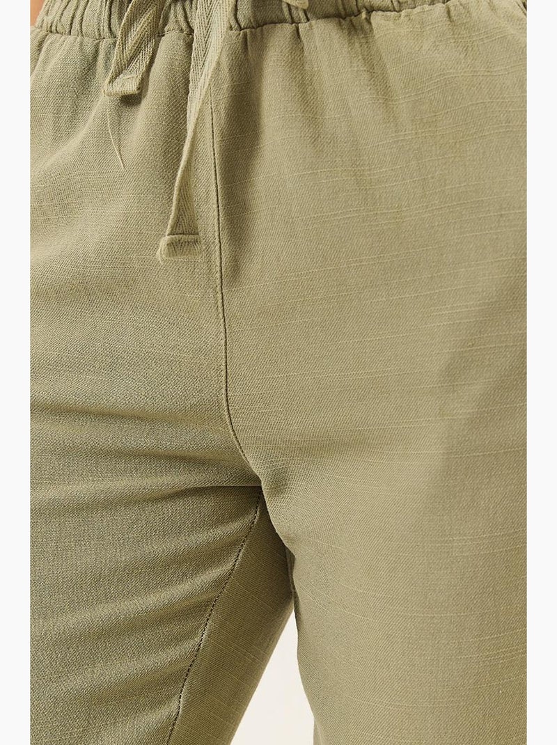 Pantalon fuselé en lin avec poches et ceinture nouée bianco lucci Kaki - Kiabi