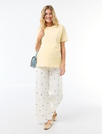 Pantalon grossesse avec ceinture stretch et motif brodé