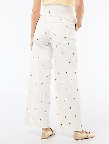 Pantalon grossesse avec ceinture stretch et motif brodé