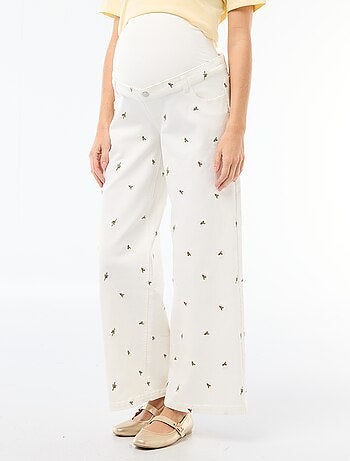 Pantalon grossesse avec ceinture stretch et motif brodé