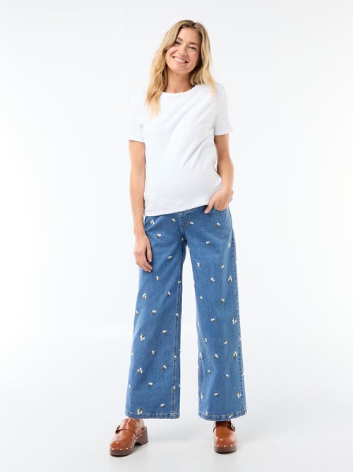 Pantalon grossesse avec ceinture stretch et motif brodé - Kiabi