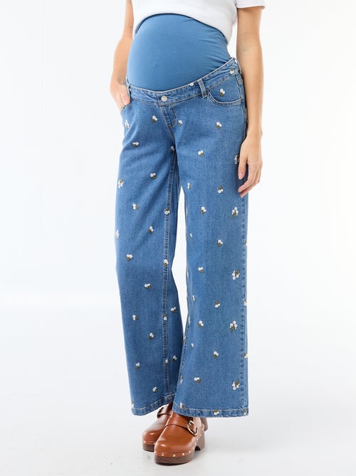 Pantalon grossesse avec ceinture stretch et motif brodé - Kiabi