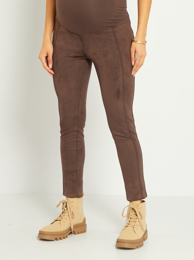 Pantalon grossesse en suédine Marron - Kiabi
