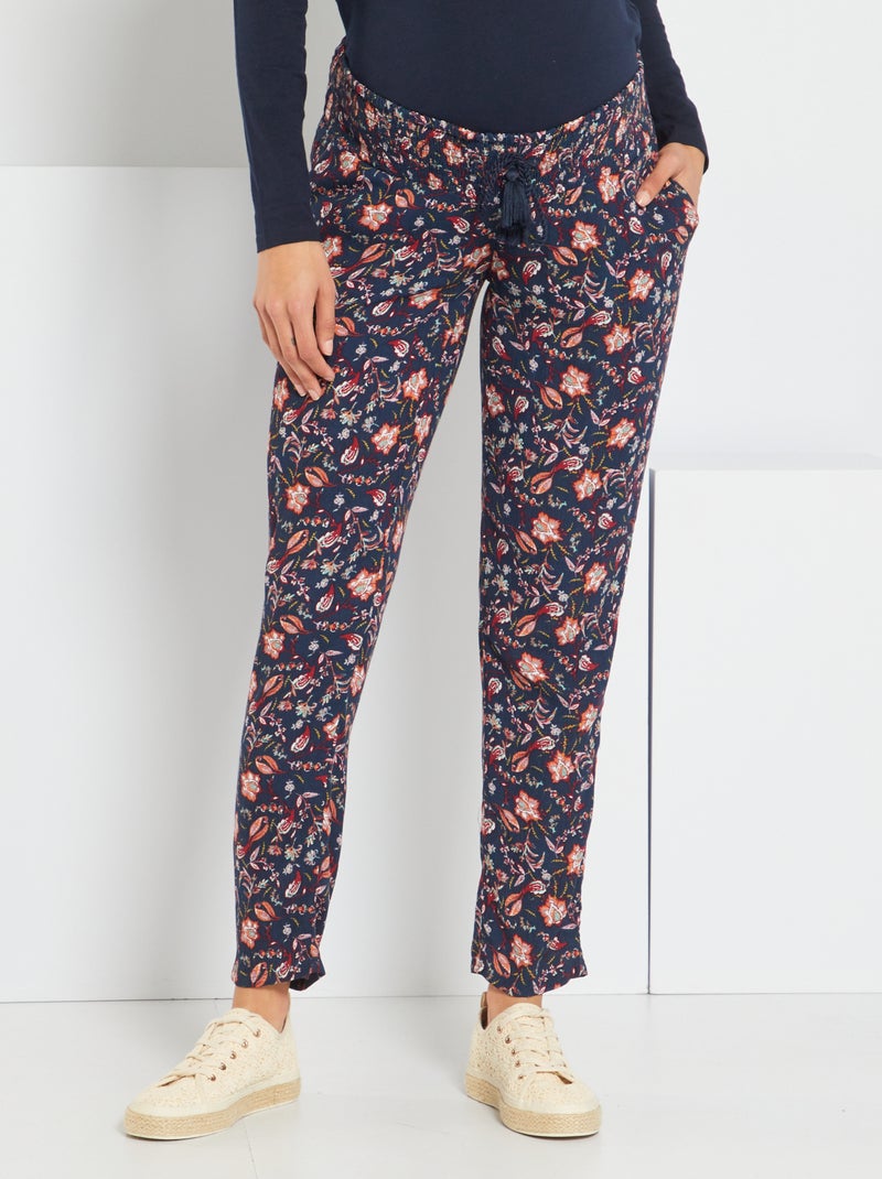 Pantalon grossesse fluide Bleu fleuri - Kiabi