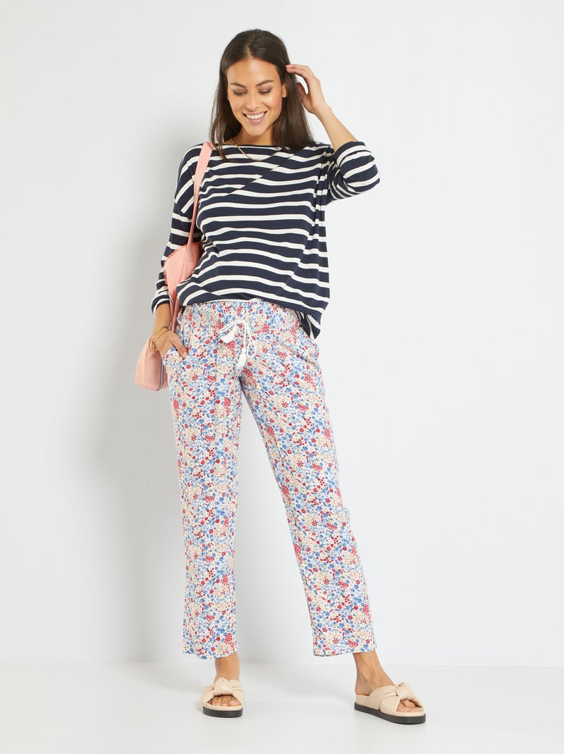 Pantalon grossesse fluide taille smockée Blanc/rouge - Kiabi
