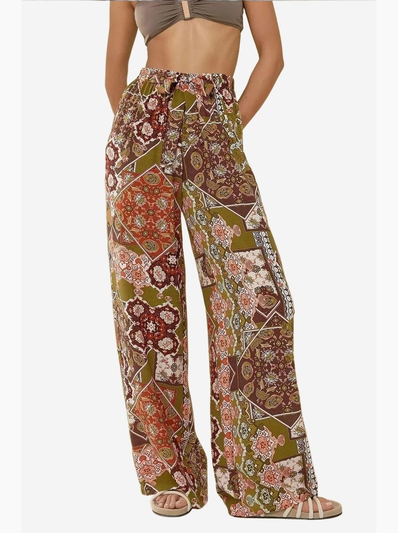 Pantalon imprimé à taille élastique et jambes larges hiccup Marron - Kiabi