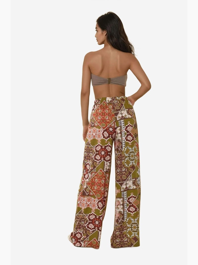 Pantalon imprimé à taille élastique et jambes larges hiccup Marron - Kiabi