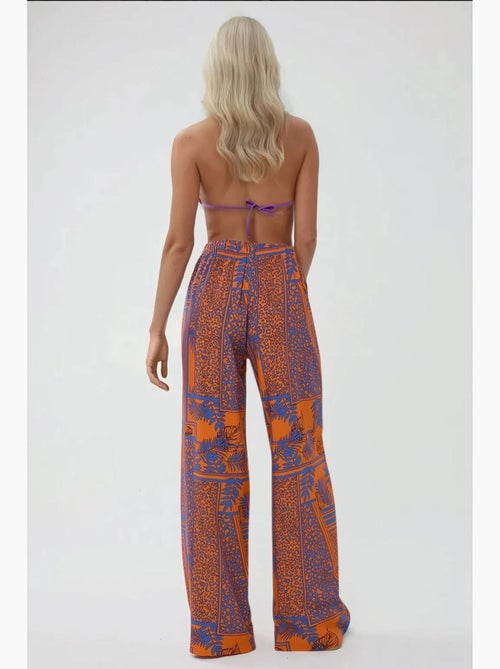 Pantalon imprimé à taille élastique et jambes larges hiccup - Kiabi Pantalon imprimé à taille élastique et jambes larges hiccup - Kiabi