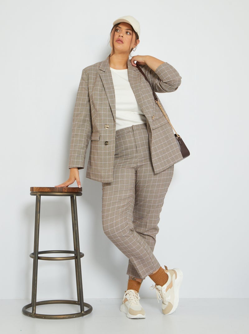 Pantalon imprimé 'carreaux' Marron - Kiabi