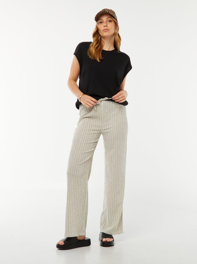 Pantalon jambes larges avec imprimé rayé BEIGE - Kiabi