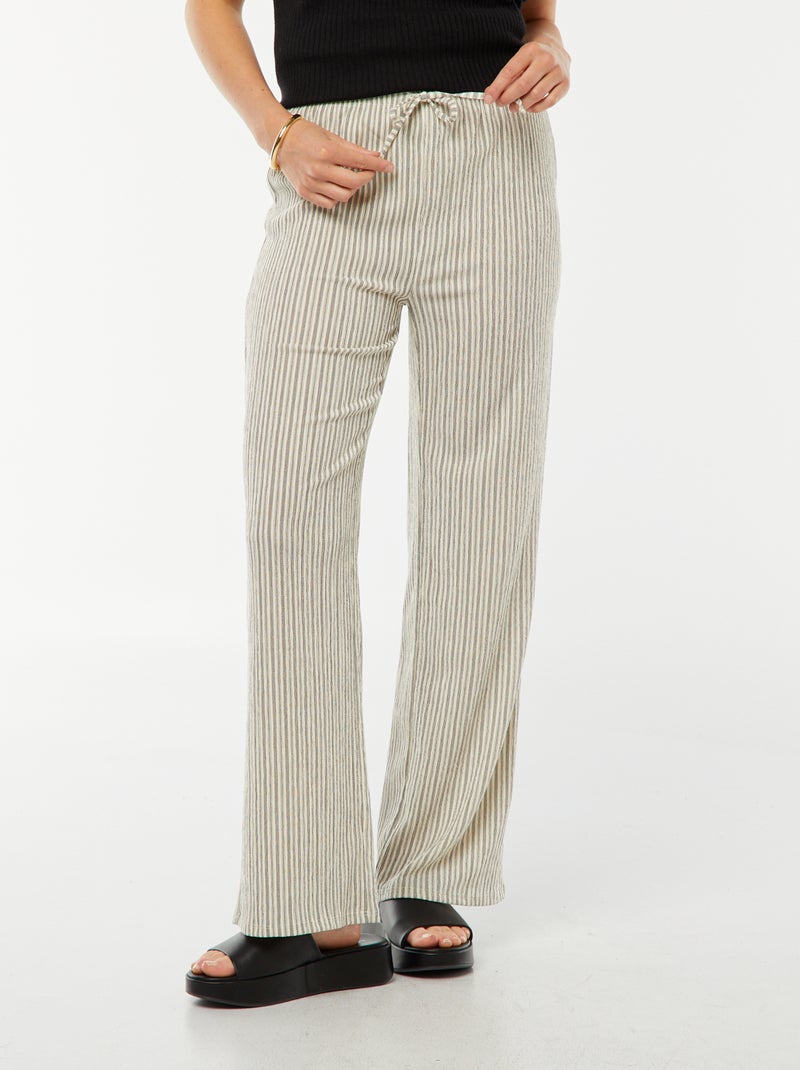 Pantalon jambes larges avec imprimé rayé BEIGE - Kiabi