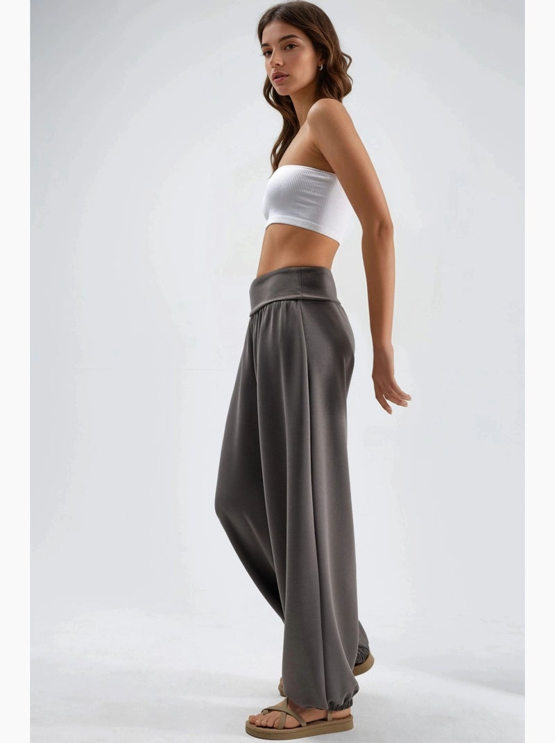 Pantalon jogger en maille à taille mi-haute et jambe large busem Gris Noir - Kiabi