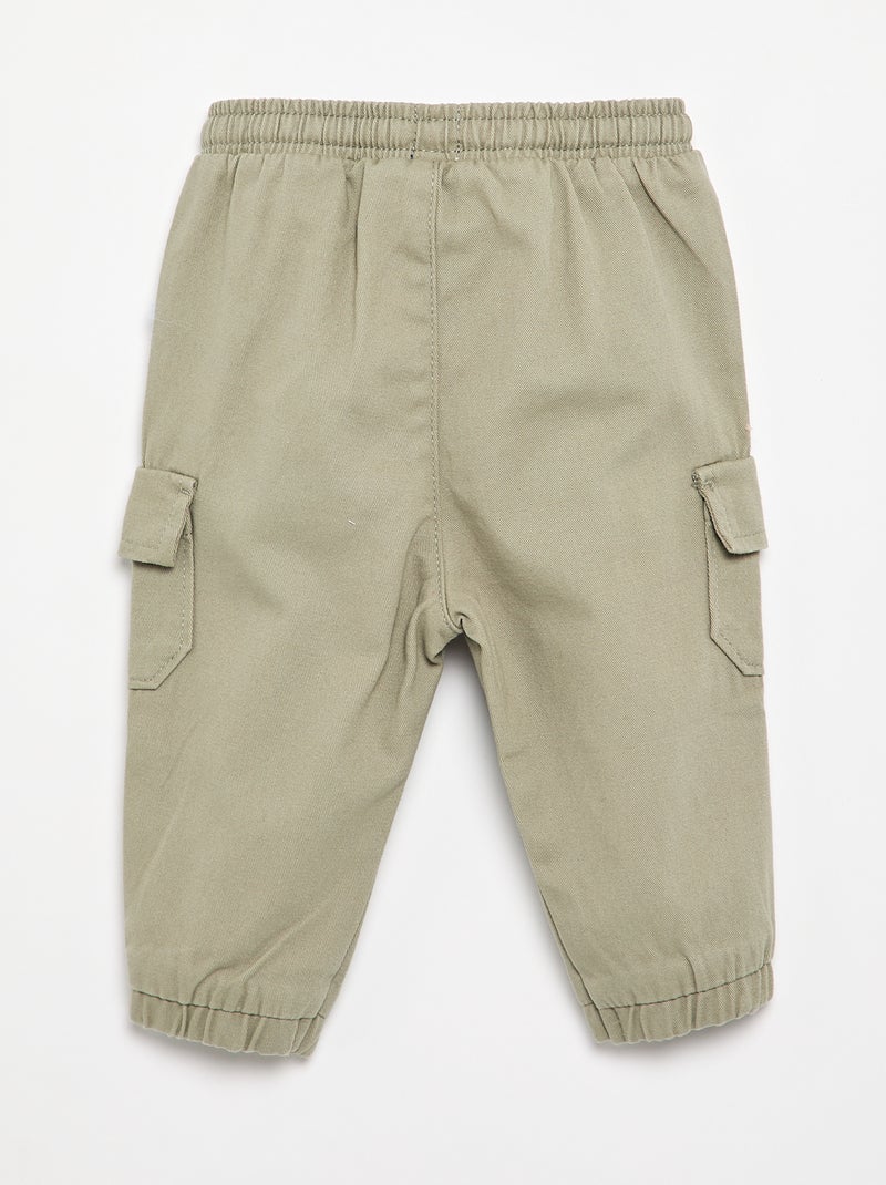 Pantalon jogger en twill avec poches à rabat Kaki - Kiabi