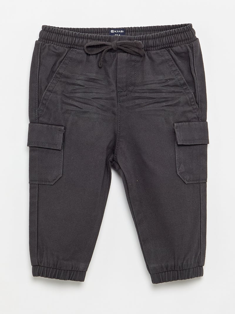 Pantalon jogger en twill avec poches à rabat Noir - Kiabi