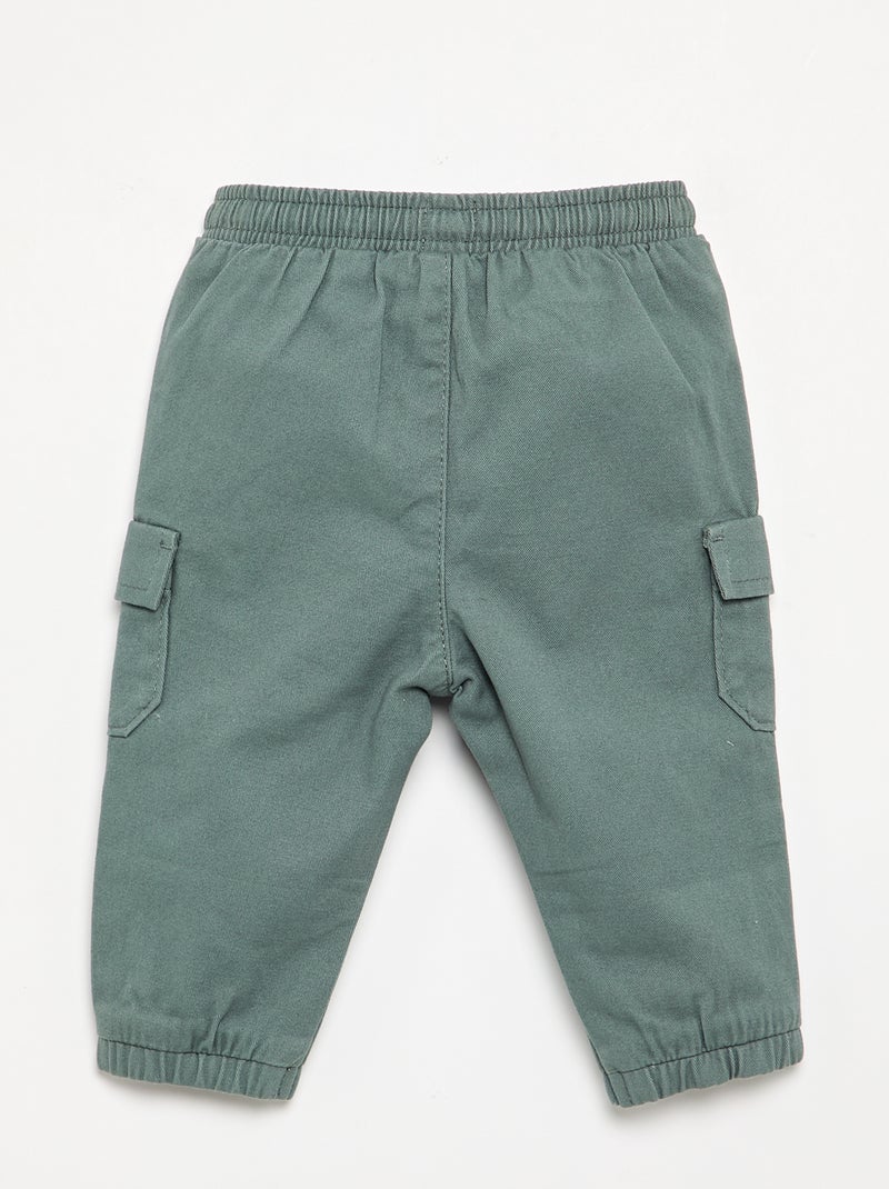Pantalon jogger en twill avec poches à rabat Vert - Kiabi