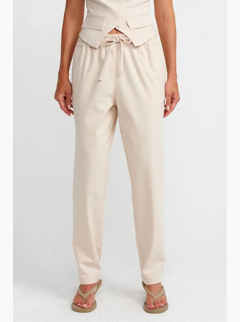 Pantalon jogger femme en mélange de lin dilvin Crème - Kiabi