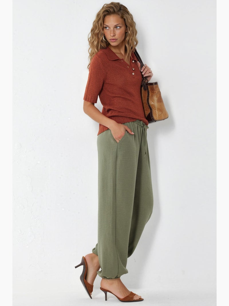 Pantalon jogger femme texturé busem Kaki - Kiabi